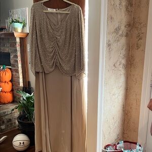 J Kara Glittering Beige Long Sleeve Dress